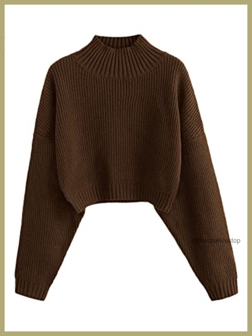 Cropped Turtleneck Sweater Lantern Sleeve Ribbed Knit Pullover